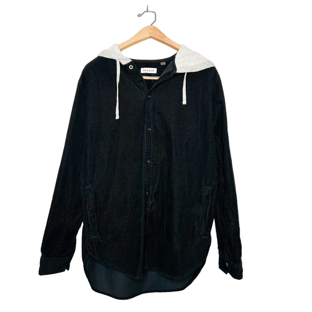Pacsun Mens Textured Black Corduroy Button Front Hooded Shacket Jacket Medium M